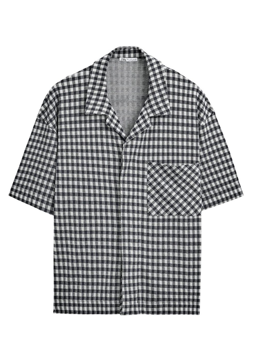 Zara Black and White Gingham Short Sleeve Button-Down Shirt